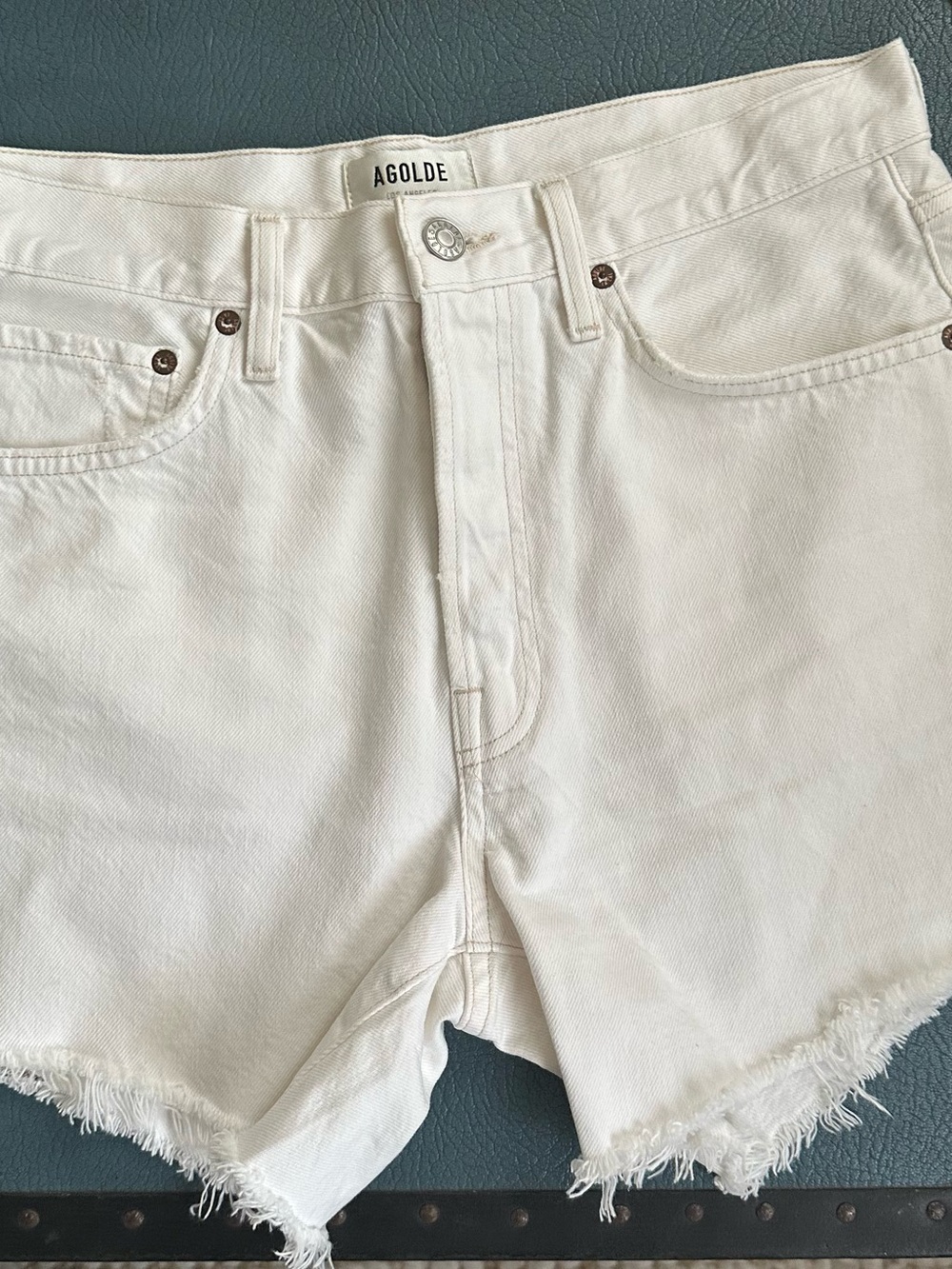 Agolde White Frayed Hem Jean Shorts